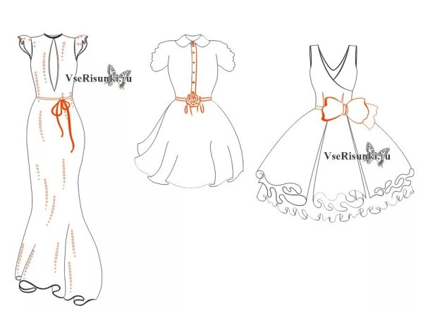 Пошаговое рисование платье
