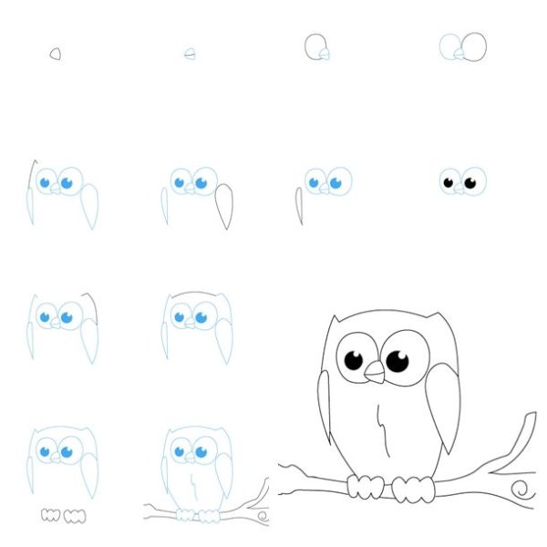 Сова рисунок карандашом поэтапно для начинающих