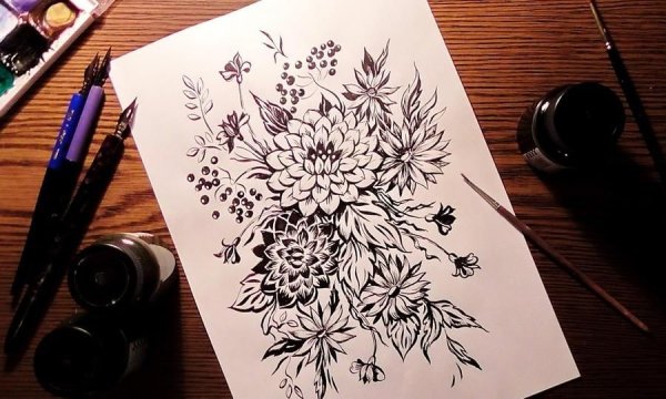 Наброски натюрморт с цветами