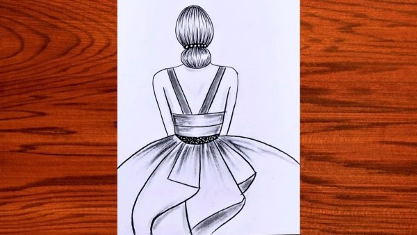 Девушка в платье рисунок простой