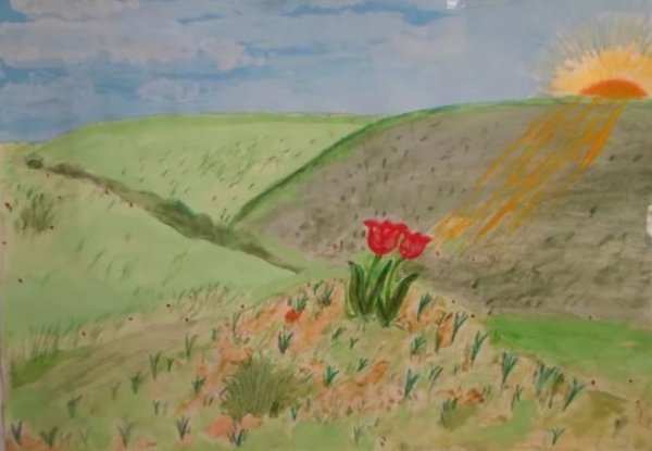 Степной пейзаж акварелью