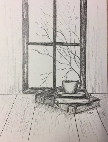 Натюрморт на окне карандашом