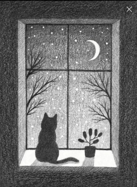 Кошка на окошке рисование