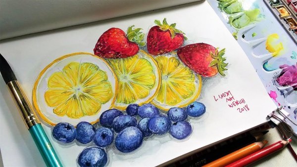 Скетчинг акварелью лимоны