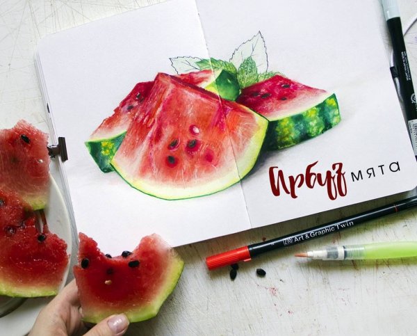 Фрукты скетч маркерами