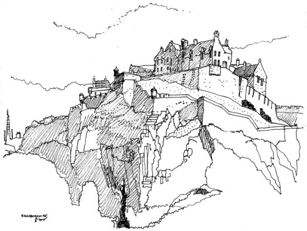 Эдинбургский замок Шотландия карандашом