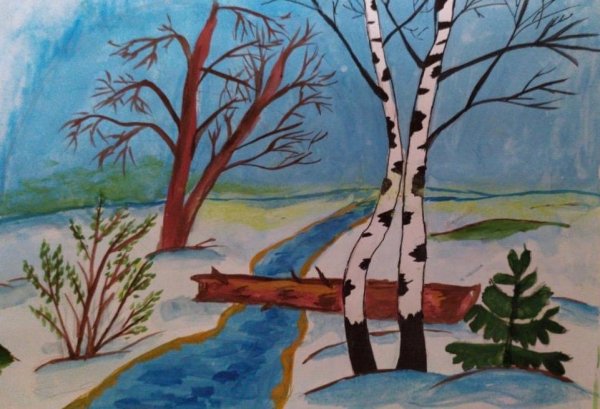 Весенний пейзаж карандашом