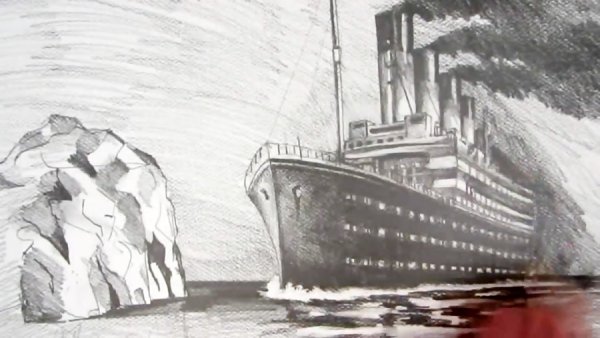 Корабль Титаник карандашом