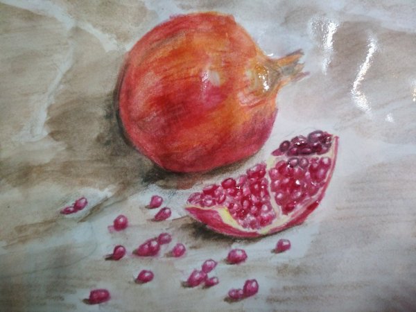 Гранат цветными карандашами