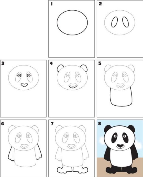 Панда пошаговое рисование для детей