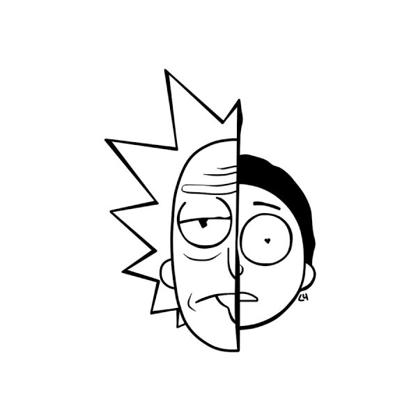 Наклейки Рик и Морти чёрно белые