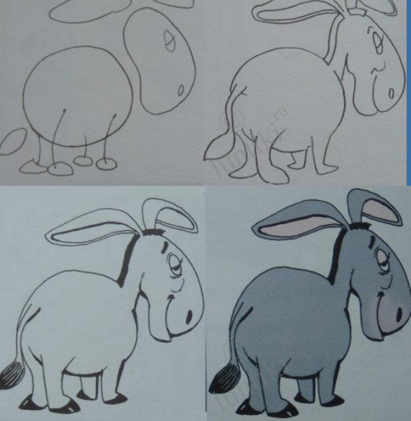 Рисование для детей ослик