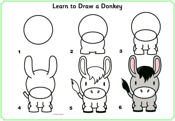 Ослик поэтапное рисование