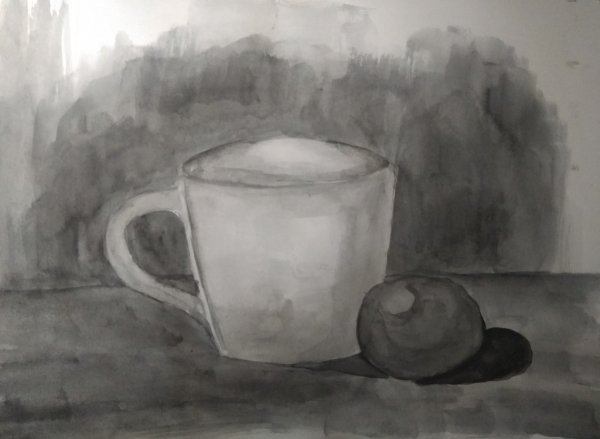 Кружка в технике гризайль