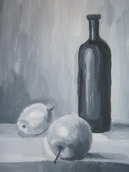 Этюд фрукта в технике гризайль