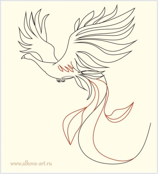 Сказочная птица карандашом