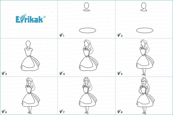 Рисунок Алиса в стране чудес поэтапно