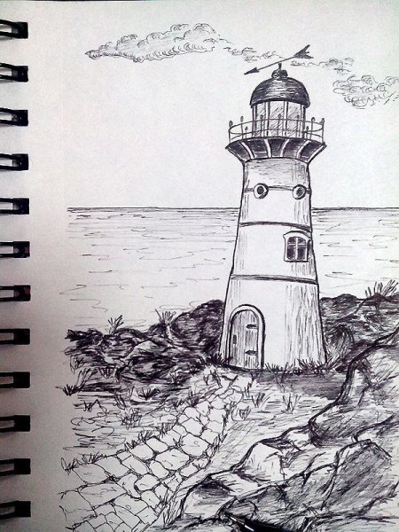 Маяк эскиз карандашом