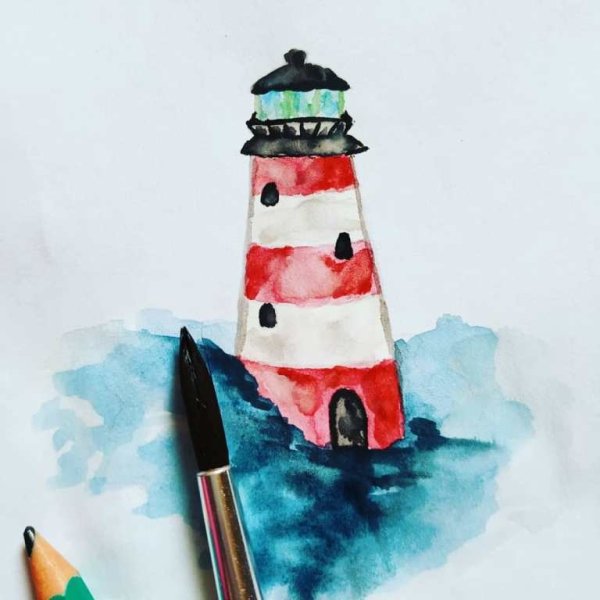 Маяк акварелью