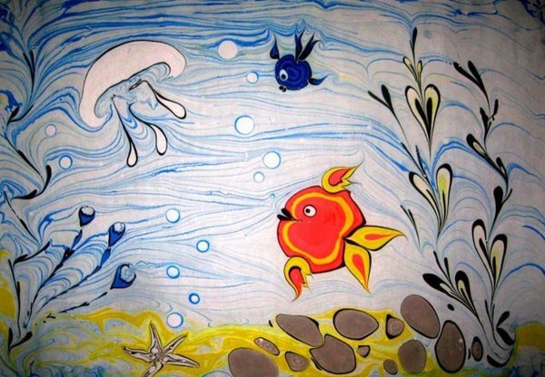 Картины эбру рыбки