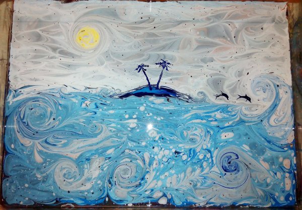 Эбру морские мотивы