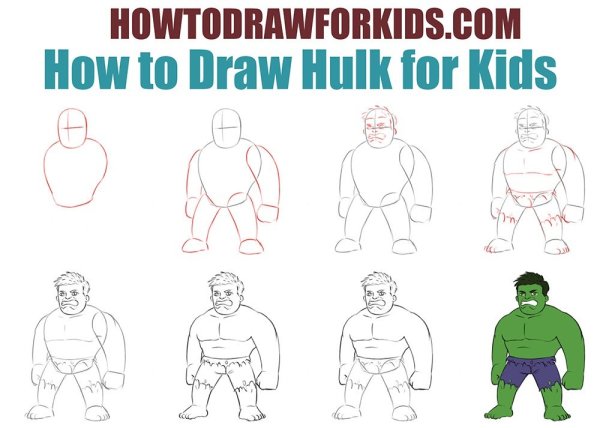 Поэтапный рисунок Халка