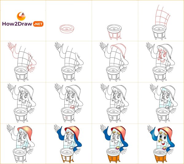 Пошаговое рисование Мойдодыра