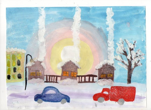 Зимнее утро рисунок