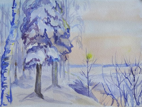 Зимний пейзаж для рисования несложный