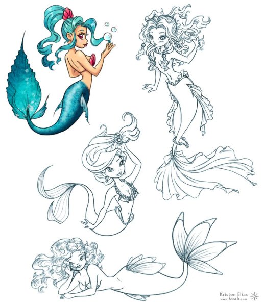 Русалка рисунок карандашом