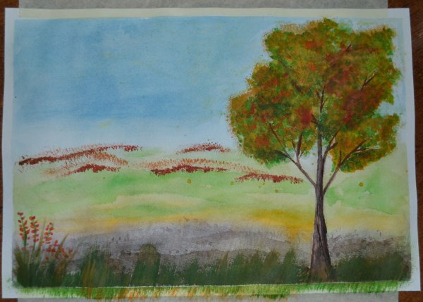 Осенний пейзаж карандашом