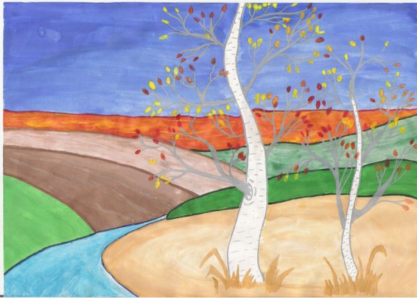 Рисование осенний домик