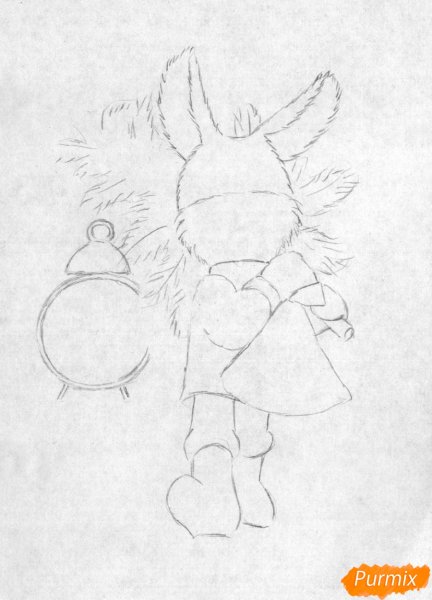 Срисовывание зайца новогоднего