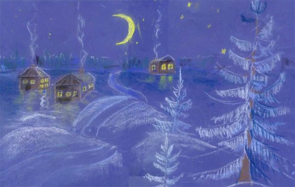 Зимний вечер рисунок