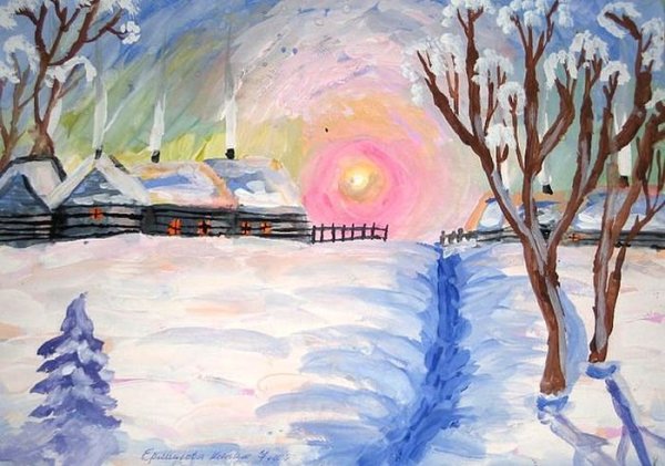 Рисунок на тему зимний вечер