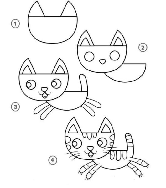 Рисование кошки пошагово