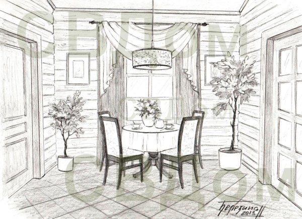 Эскиз интерьера в стиле Прованс