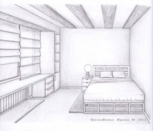 Интерьер ко́мнаты в карандаша