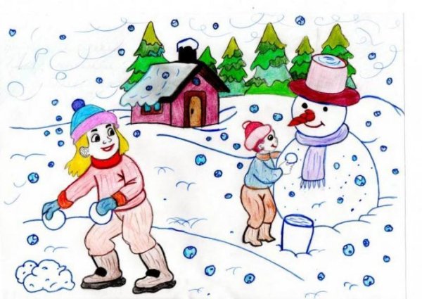 Рисование с детьми зимние забавы