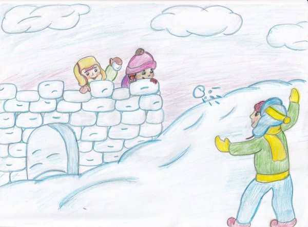 Зимняя прогулка рисунки детей
