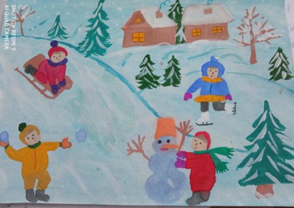 Детский рисунок зима