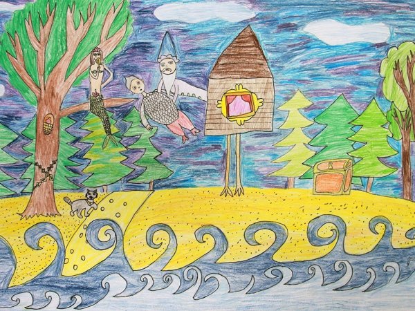 У Лукоморья дуб зеленый рисунок