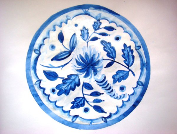 Гжельская роспись тарелка