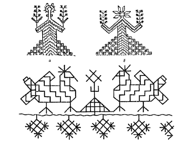 Народная вышивка птицы