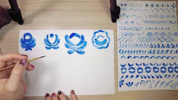 Гжель роспись рисунок поэтапно