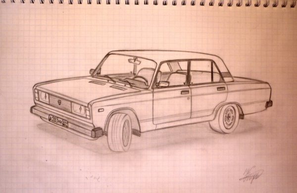 Рисунок ВАЗ 2107 карандашом с переди