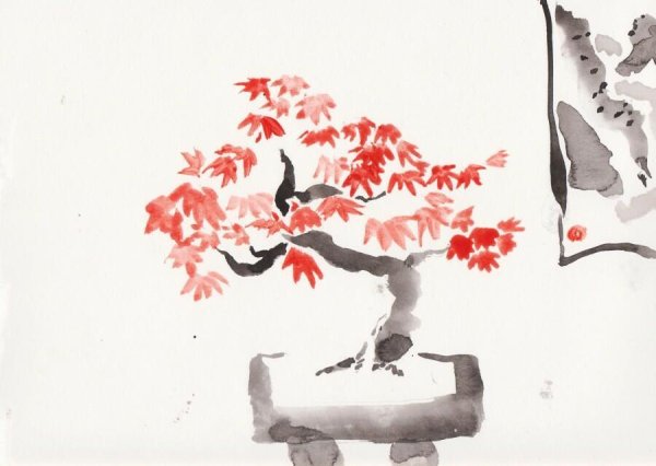 Ветка Сакуры на фоне горы