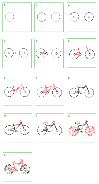 Пошаговое рисование велосипеда