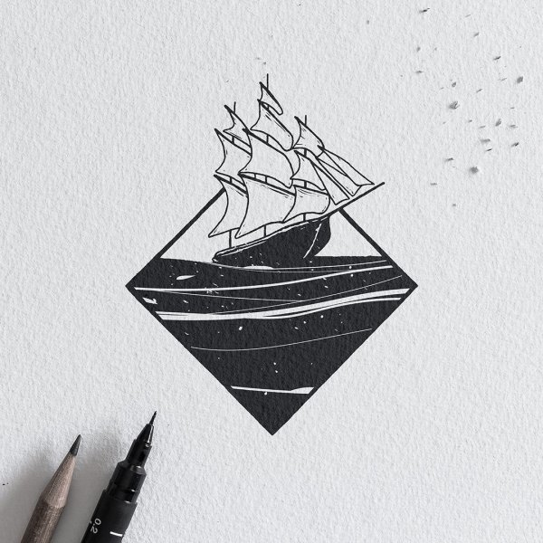 Тату кораблик Минимализм