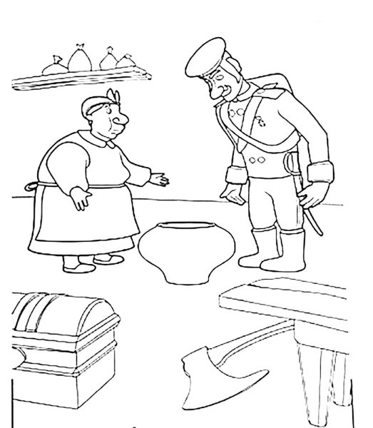 Иллюстрация к сказке каша из топора раскраска